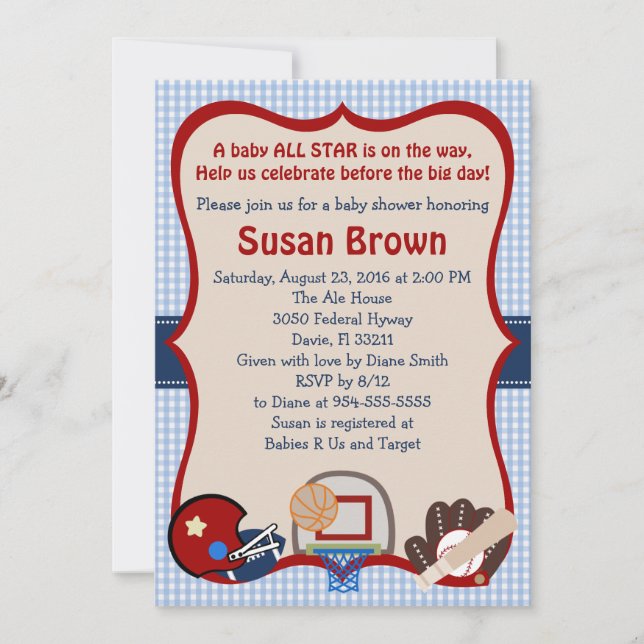 Invitation Baby shower sportif (Devant)