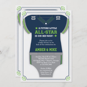 Invitation Baby shower sportif, Bleu, Vert