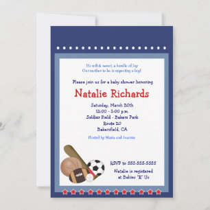 Invitation Baby shower sportif de base-ball étoile 5x7