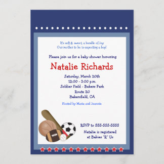 Invitation Baby shower sportif de base-ball étoile 5x7