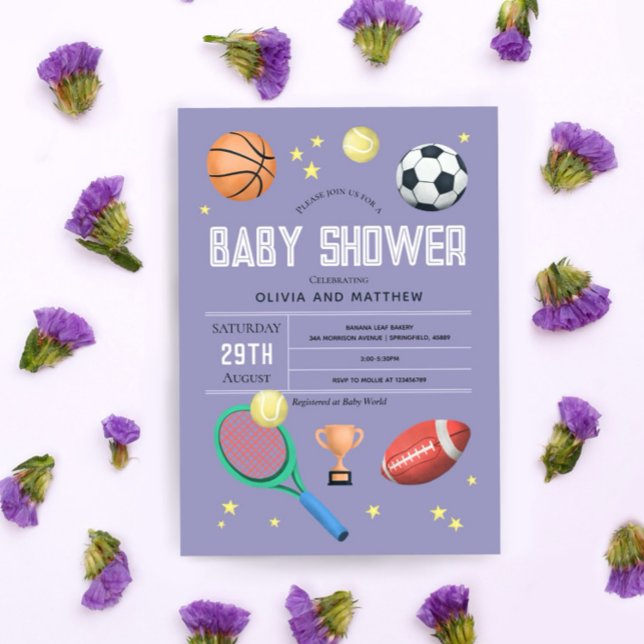 Invitation Baby shower sportif mignon et violet pour filles (Créateur téléchargé)