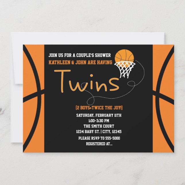 Invitation Baby shower sportif TWINS BASKETBALL (Devant)