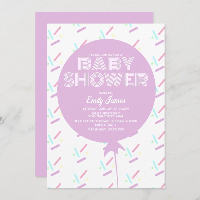 Invitation Baby shower Springle et Balloon Pastel Thème (Devant / Derrière)