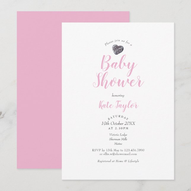 Invitation Baby Shower / Sprinkle Cœur de Galet Mignon (Devant / Derrière)