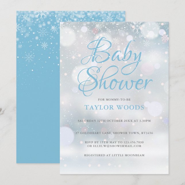 Invitation Baby Shower / Sprinkle des premiers flocons de nei (Devant / Derrière)