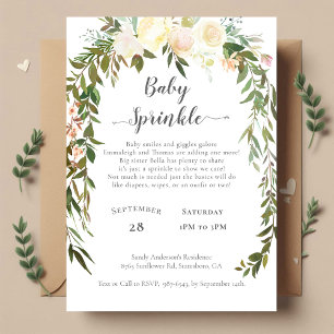 Invitation Baby Shower Sprinkle Élégant Fleurs Roses Blanches