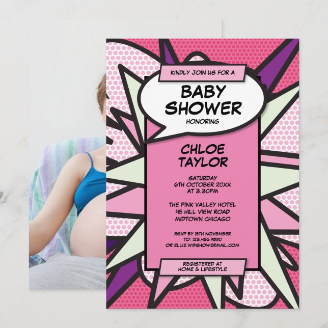 Invitation Baby Shower Sprinkle Moderne Bébé Fille Rose Photo (Devant / Derrière)