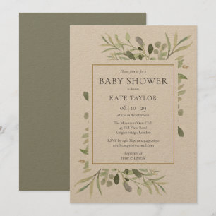 Invitation Baby-Shower / Sprinkle Rustique Aquarelle de Verdu