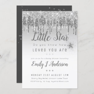 Invitation Baby shower STAR TWINKLE Parties scintillant gris