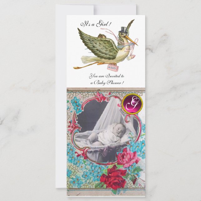 Invitation BABY SHOWER STORE MONOGRAM MODÈLE PHOTO, blanc (Devant)