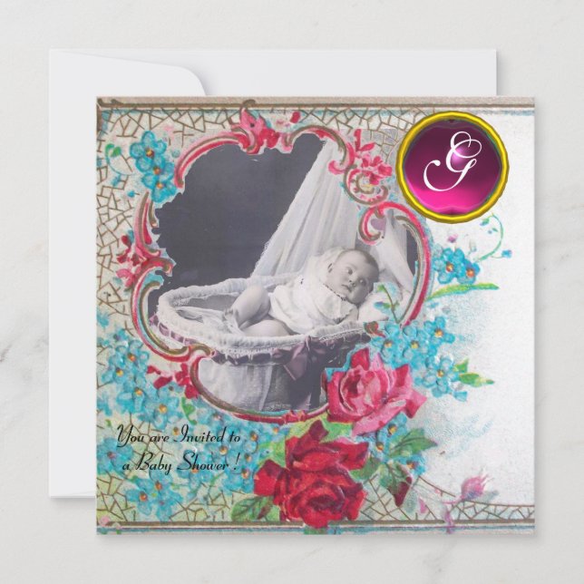 Invitation BABY SHOWER STORE MONOGRAM MODÈLE PHOTO, blanc (Devant)