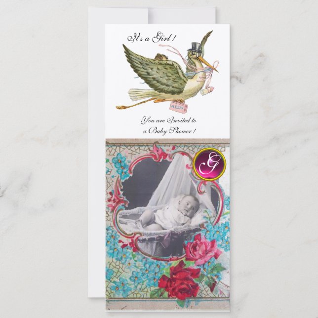 Invitation BABY SHOWER STORE MONOGRAM MODÈLE PHOTO, or (Devant)