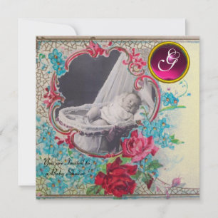 Invitation BABY SHOWER STORE MONOGRAM MODÈLE PHOTO, or