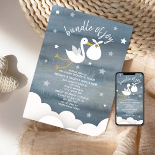 Invitation Baby shower Stork Avec Étoiles Bundle Blanc