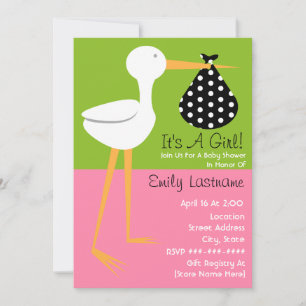 Invitation Baby shower - Stork avec paquet Polka Dot