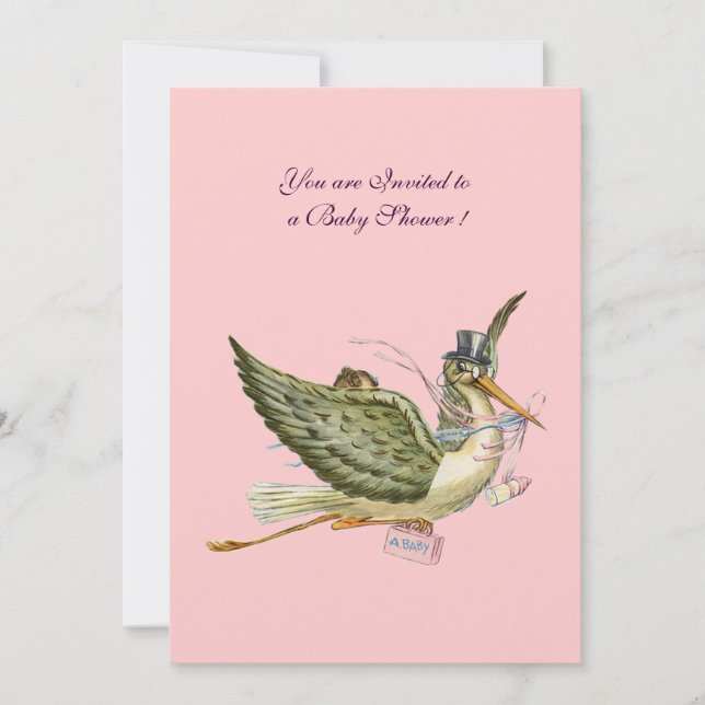Invitation BABY SHOWER STORK, or métallique (Devant)