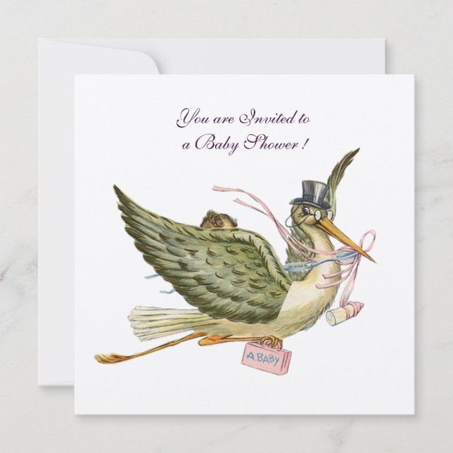 Invitation BABY SHOWER STORK, papier feutre (Devant)