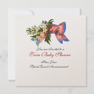 Invitation BABY SHOWER STORK TWIN, champagne métallique