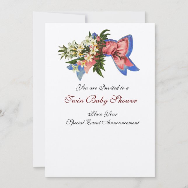 Invitation BABY SHOWER STORK TWIN, champagne métallique (Devant)