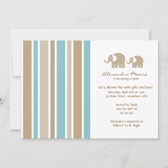 Invitation Baby shower Stripes & Elephants (Devant)