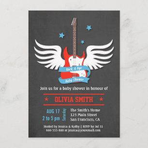 Invitation Baby shower stylé Rock and Roll Rock a Bye