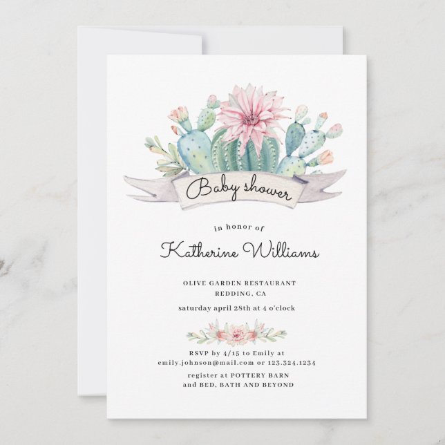 invitation baby shower succulent aquarelle (Devant)