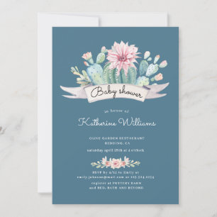 invitation baby shower succulent aquarelle