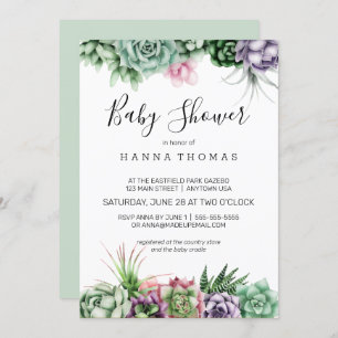 Invitation Baby shower Succulent du désert