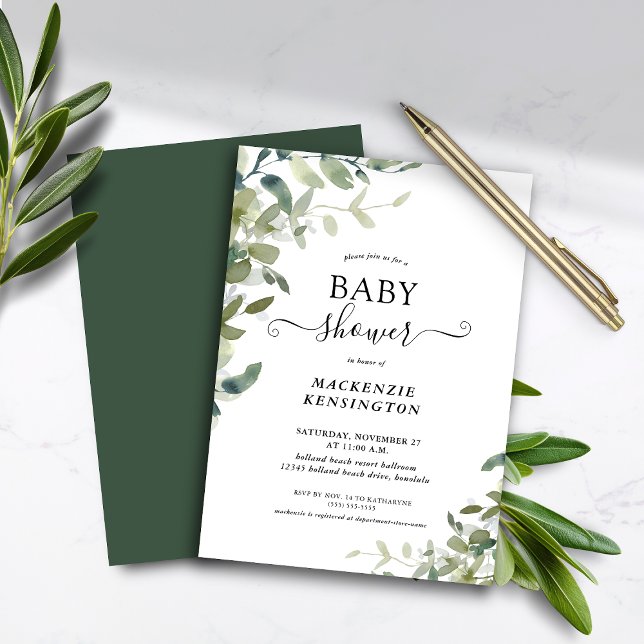 Invitation Baby shower Succulent Eucalyptus Budget (Budget Eucalyptus Succulent Baby Shower Invitation)