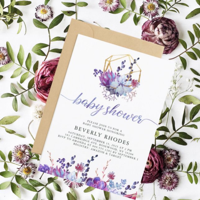 Invitation Baby shower Succulent Floral Violet (Créateur téléchargé)