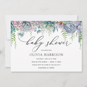 Invitation Baby shower Succulent pourpre et vert