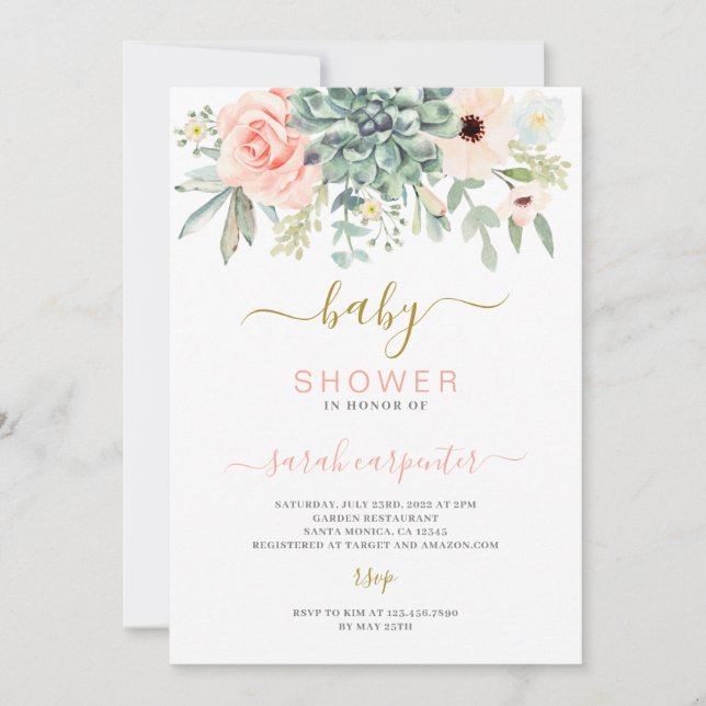 Invitation Baby shower Succulente (Devant)