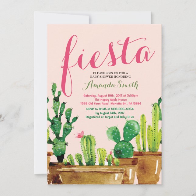 Invitation Baby shower Succulente Cactus Fiesta (Devant)