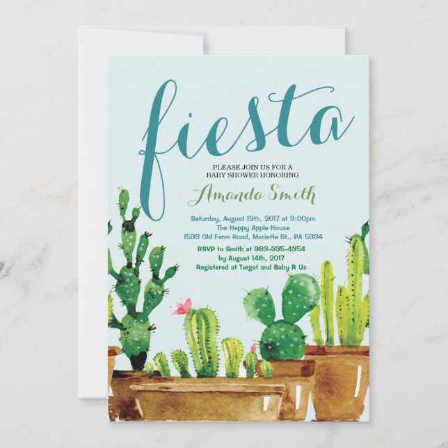 Invitation Baby shower Succulente Cactus Fiesta (Devant)