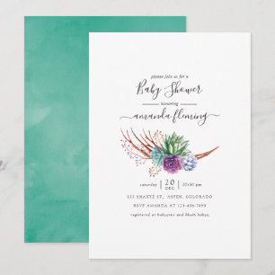 Invitation Baby Shower Succulents Désertiques Aquarelle