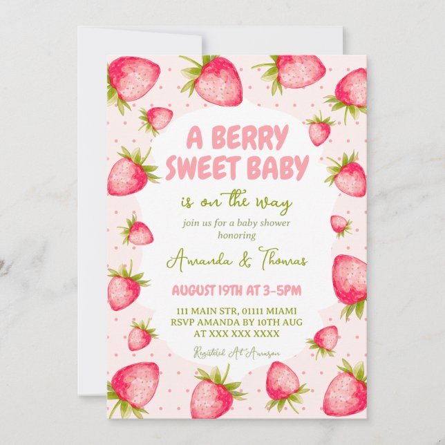 Invitation Baby Shower Sucré à la Fraise (Devant)