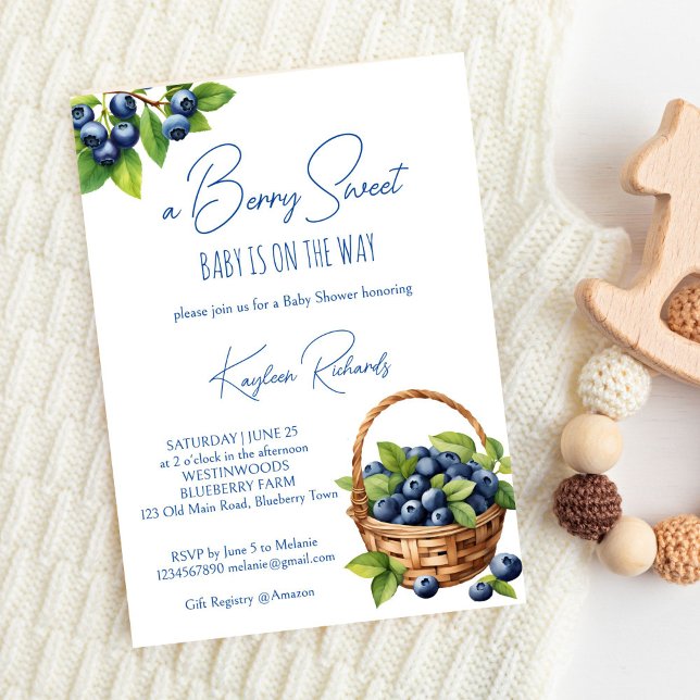 Invitation Baby shower sucré aux bleuets (Blueberry berry sweet baby shower invitation template digital download summer gender neutral invite)