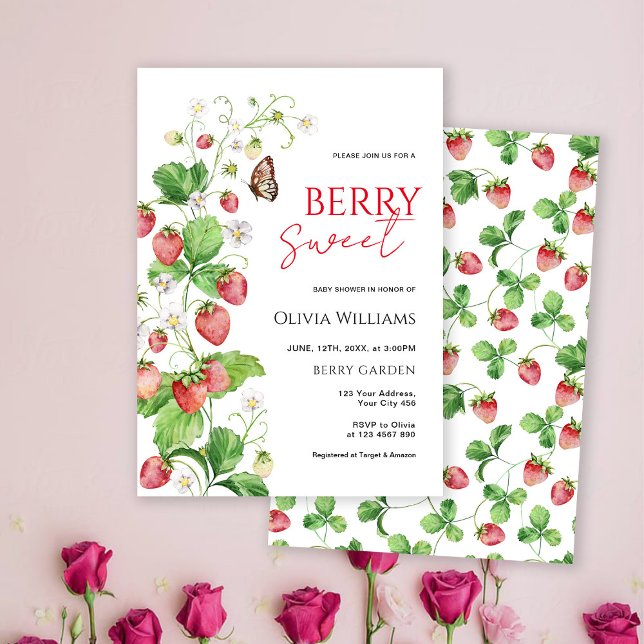 Invitation Baby Shower Sucré aux Fraises (Créateur téléchargé)