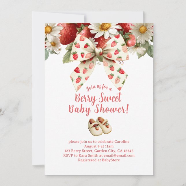 Invitation Baby Shower Sucré aux Fraises Bébé (Devant)