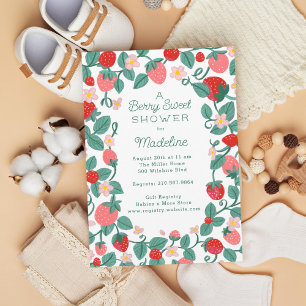 Invitation Baby shower sucré aux fraises illustré