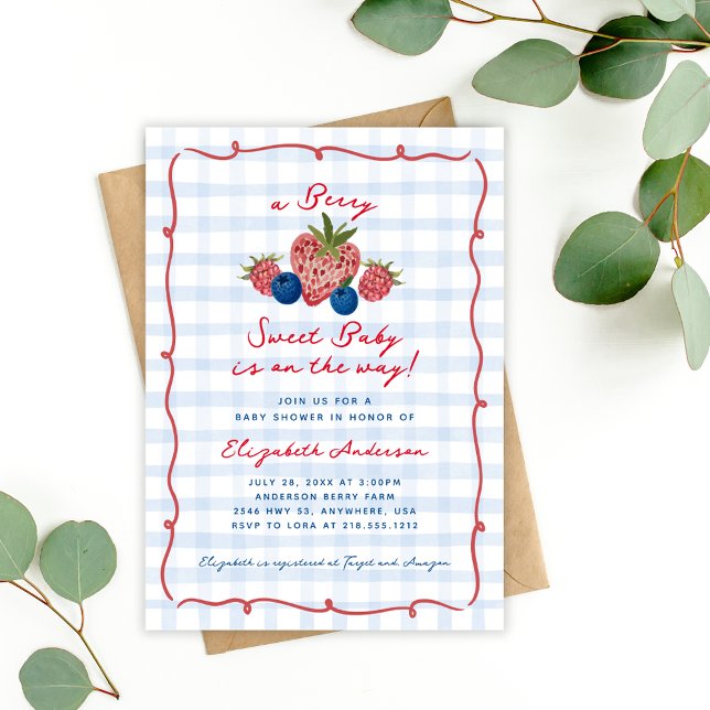 Invitation Baby shower sucré Berry à la main (Quirky Hand Drawn Berry Sweet Baby Shower Invitation)
