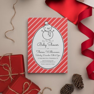 Invitation Baby shower   Sucre de canne hiver Snowman