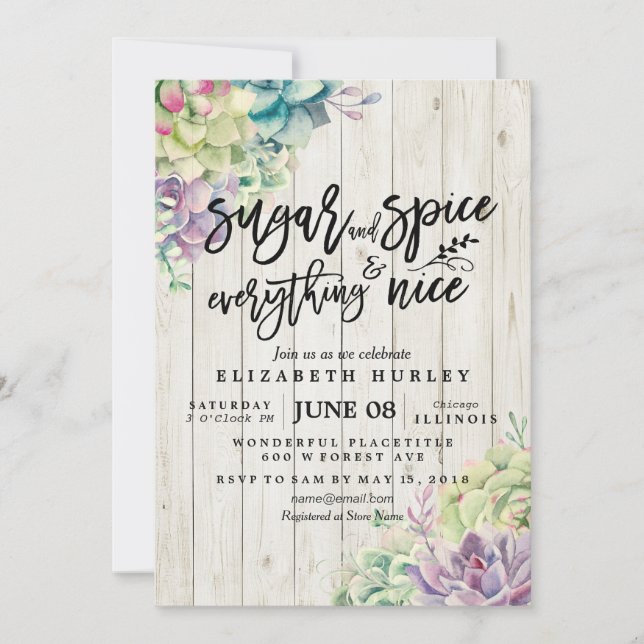 Invitation Baby shower Sucre épice Tout Beau Succulent (Devant)