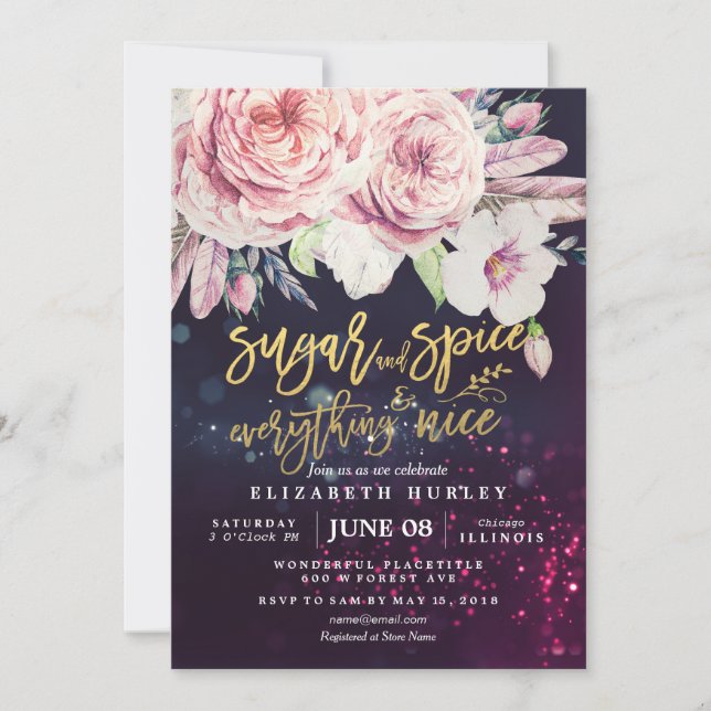 Invitation Baby shower Sucre & épices & Tout Nice Floral (Devant)