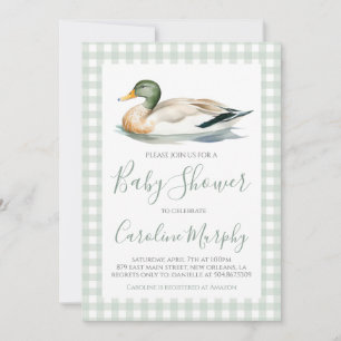 Invitation Baby shower sucré Mallard Canard En vichy vert