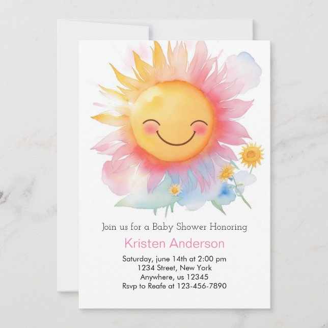 Invitation Baby shower Sun Girl modifiable (Devant)