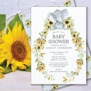 Invitation Baby shower Sunflower & Baby Elephant Boys