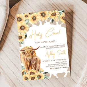 Invitation Baby shower Sunflower Highland Cow