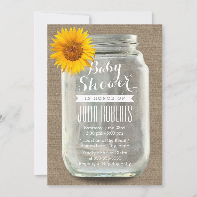 Invitation Baby shower Sunflower & Mason Jar Burlap (Devant)