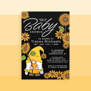 Invitation Baby shower   Sunflower Sunshine Gnome